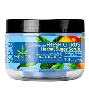 HEMPZ TRIPLE MOISTURIZER FRESH CITRUS HERBAL SUGAR SRUB 100% HEMP SEED OIL 7.3oz